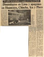 Dinamitazos en Lima y apagones en Huancayo, Chincha, Ica y Pisco