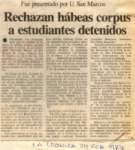 Rechazan hábeas corpus a estudiantes detenidos 