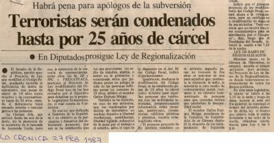 Terroristas serán condenados hasta por 25 años de cárcel