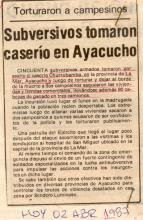 Subversivos tomaron caserío en Ayacucho