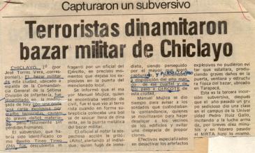 Terroristas dinamitaron bazar militar de Chiclayo 