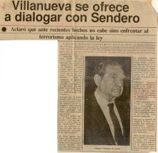 Villanueva se ofrece a dialogar con Sendero 