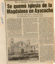 Se quemó iglesia de la Magdalena en Ayacucho