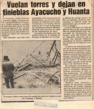 Vuelan torres y dejan en tinieblas Ayacucho y Huanta