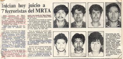 Inician hoy juicio a 7 terroristas del MRTA 