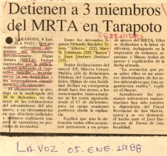 Detienen a 3 miembros de MRTA en Tarapoto