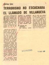 Terrorismo no escuchara el llamado de Villanueva