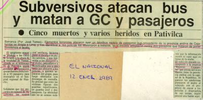 Subversivos atacan bus, matan a GC y pasajeros