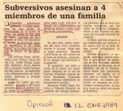 Subversivos asesinan a 4 miembros de una familia