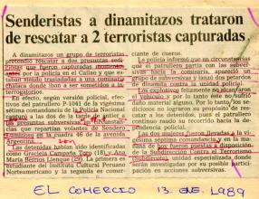 Senderistas a dinamitazos trataron de rescatar a 2 terroristas capturadas