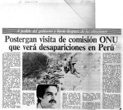 Postergan visita de comisión ONU que verá desapariciones en Perú 