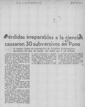 Pérdidas irreparables a la ciencia causaron 30 subversivos en Puno