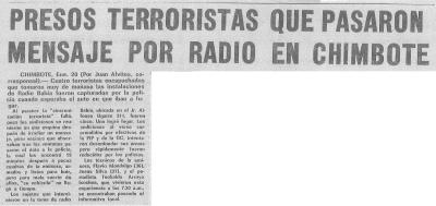Presos terroristas que pasaron mensaje por radio en Chimbote