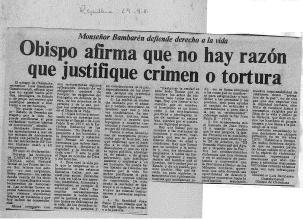 Obispo afirma que no hay razón que justifique crimen o tortura