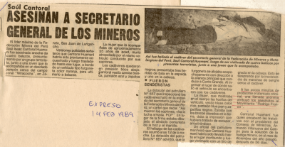 14 FEB - Asesinan a secretario general de los mineros