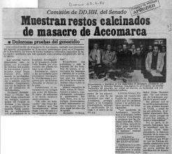 Muestran restos calcinados de masacre de Accomarca