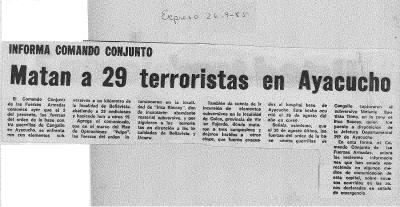 Matan a 29 terroristas en Ayacucho