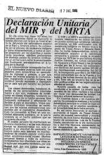Declaración Unitaria del MIR y del MRTA