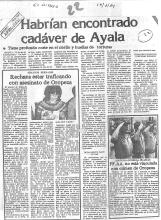 Habrían encontrado cadáver de Ayala