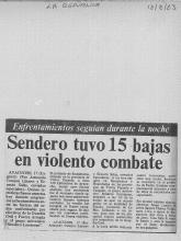 Sendero tuvo 15 bajas en violento combate