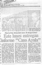 Este lunes entregaran informe “Caso Ayala”