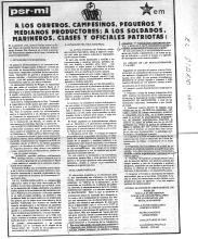 A los obreros, campesinos, pequeños y medianos productores; a los soldados, marineros, clases y oficiales patriotas