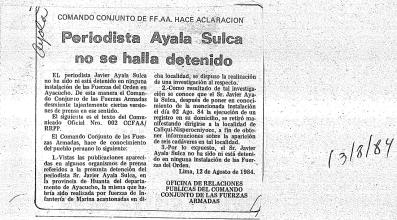 Periodista Ayala Sulca no se halla detenido