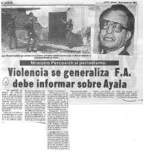 Violencia se generaliza F.A. debe informar sobre Ayala