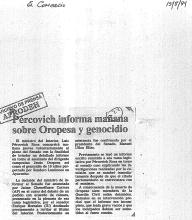 Pércovich informa mañana sobre Oropesa y genocidio
