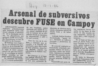Arsenal de subversivos descubre FUSE en Campoy