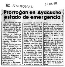 Prorrogan en Ayacucho estado de emergencia