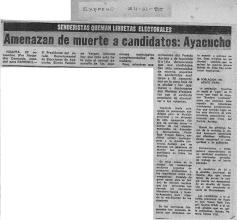 Amenazan de muerte a candidatos: Ayacucho