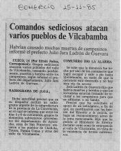 Comandos sediciosos atacan varios pueblos de Vilcabamba