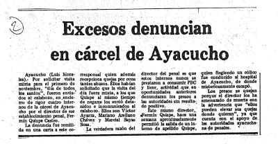 Excesos denuncian en cárcel de Ayacucho