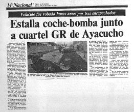 Estalla coche bomba junto a cuartel GR de Ayacucho