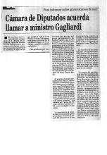 Cámara de Diputados acuerda llamar a ministro Gagliardi