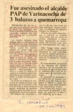 20 JUNIO FUE ASESINADO EL ALCALDE PAP DE YARINACOCHA ROBERTO RUÍZ