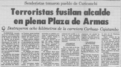 Terroristas fusilan alcalde en plena Plaza de Armas