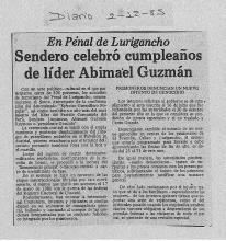 Sendero celebró cumpleaños de líder Abimael Guzmán