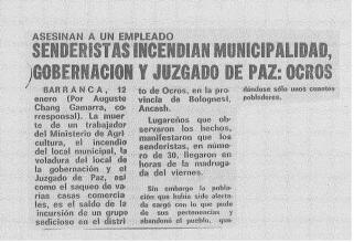 Senderistas incendian municipalidad, gobernación y juzgado de paz: Ocros