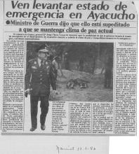 Ven levantar estado de emergencia en Ayacucho