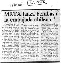 MRTA lanza bombas a la embajada chilena