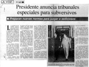 Presidente anuncia tribunales especiales para subversivos