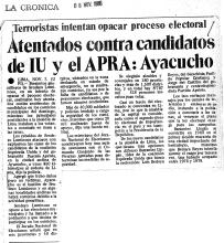 Atentado contra candidatos de IU y el APRA: Ayacucho