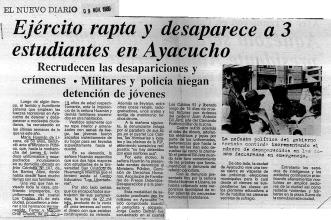 Ejército rapta y desaparece a 3 estudiantes en Ayacucho