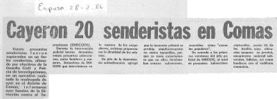 Cayeron 20 senderistas en Comas