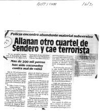 Allanan otro cuartel de Sendero y cae terrorista