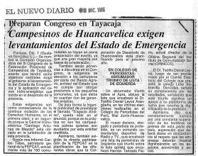 Campesinos de Huancavelica exigen levantamientos del Estado de Emergencia