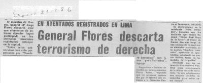 General Flores descarta terrorismo de derecha