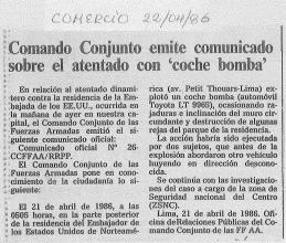 Comando Conjunto emite comunicado sobre el atentado con “coche bomba”